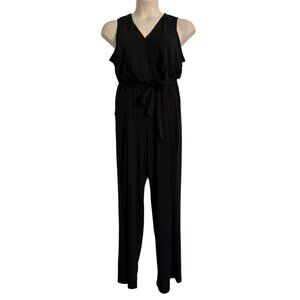 NY Collection Petite XL Sleeveless Black Jumpsuit Tie Waist Stretchy Pockets NWT
